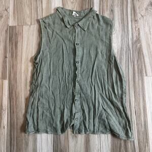 VTG CP SHADES Shirt Rayon Flax Linen M Sage Button Front Natural Earthy Coastal